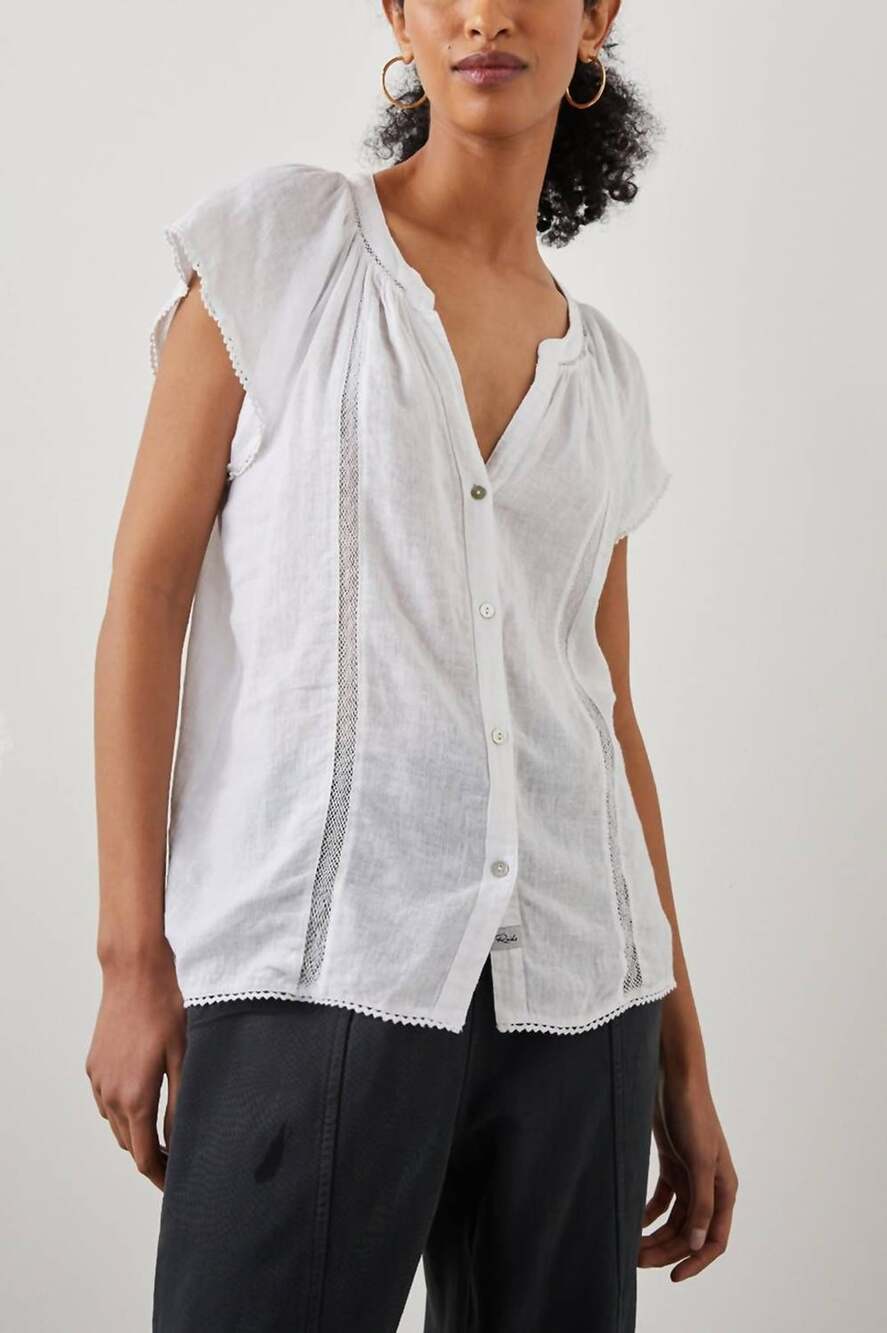 Rails Alena White Lace Detail Linen Blend Button Front Blouse Medium